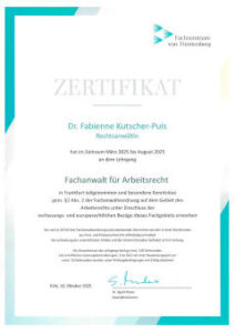Zertifikat – Fachanwaltslehrgang für Arbeitsrecht